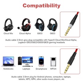 Zosvoses Cloud Alpha Kabel mit Stummschaltung & Lautstärkeregler Kompatibel mit Kingston Hyperx Cloud Mix und Cloud Alpha Gaming Headset, 1,8 m (Rot)