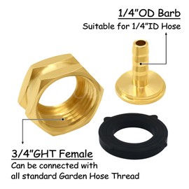 Uenede 2PCS Brass 1/4" Barb x 3/4"GHT Female Garden Hose End Connector Splicer Mender Repair Fitting Include Clamps