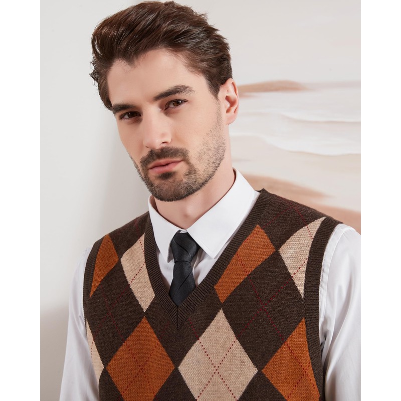 Kallspin Men's Big & Tall Argyle Sleeveless Jumpers Wool Blend