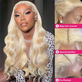 Alielaine 613 13x6 Lace Front Wig Human Hair Transparent Lace 24 Inch Body Wave Blonde Lace Front Wigs Human Hair 613 HD Lace Frontal Wig 200% Density Blonde Wig (24 Inch, 613 13x6 Body Wave Wigs)