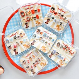 Kids Nail Art Stick-on Gel Nail Tip Set - Non-toxic, Tasteless, Nangu Devil Boy Short - A16 Ladder/6 50ea