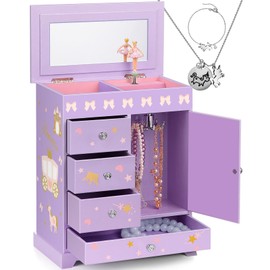 efubaby Large Jewelry Box for Girls 5-Layer Music Box with Swing Door Spinning Ballerina Unicorn Necklace & Bracelet Set Children Jewelry Organizer for Girls Kids Birthday Christmas Gift Purple