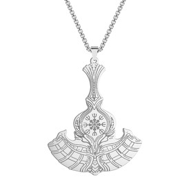 Chereda Medallion Thor Hammer Viking Necklace For Men Stainless Steel Axe Of Perun Helm Of Awe Vintage Slavic Pendant Necklace
