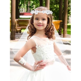 SWEETV First Communion Veil 1st Communion Veils For Kids Flower Girl Bow Headband Veil Holy Headpiece Wedding Catholic Party