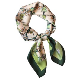 MINIDORA Satin Scarves for Women 27.5 × 27.5 inches Medium Square Elegant Silk Feeling Head Scarf A001-Green Butterfly