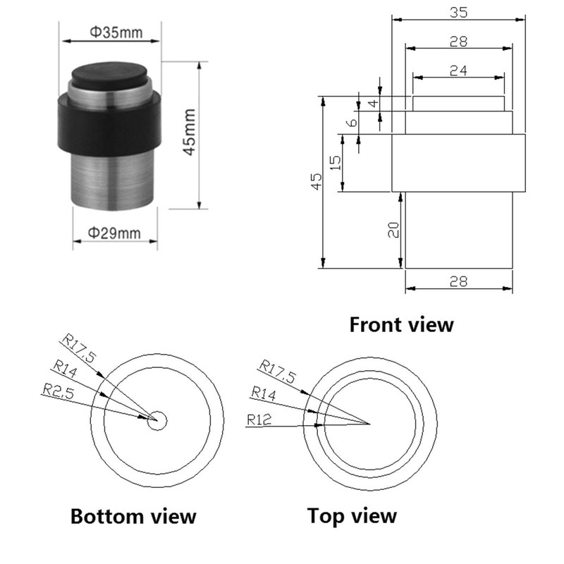4 x So-Tech® Door Stops DUST Brushed Stainless Steel Diameter