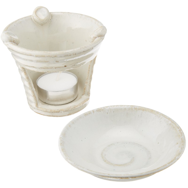 White Hagi Tea Incense Burner, Hagi [H3.9 inches (10 cm)]