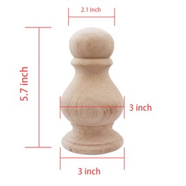 Btibpse Unfinished Wood Finial Newel Post Cap Bedpost Finial for Bed Rod Finials Flagpole Topper Crafts Pack of 2 Large Craft Finials (Style 2)