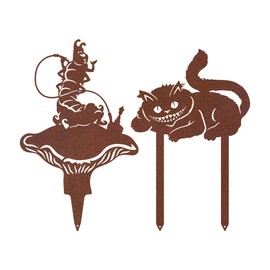Alice in Wonderland Garden Stakes – Set 3: Caterpillar & Cheshire Cat – RealSteel Original – Rust or Black Outdoor Decor – Weatherproof American Steel – Made in USA (Rust)