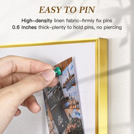 QUEENLINK Bulletin Board with White Linen, 36"x24", Cork Boards for Walls with Gold Aluminum Frame, Hanging Pin Board Vision Board for Home Office Kitchen Room Decor, 10 Push Pins