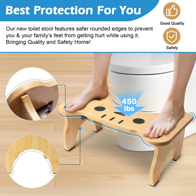 Bamboo Toilet Stool Foldable, 7 in Poop Stool for Bathroom,