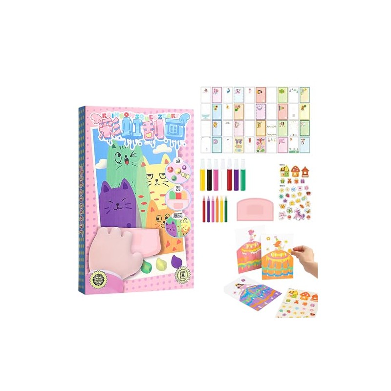 Rainbow Scratch Art Set for Creative Artwork + 20 Postcards