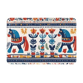 Boxgrw Swedish Dala Horse Folk Winter Doormat - Low-Profile Water-Absorbent Non-Slip Doormat for Indoor Outdoor 16 * 24 Inch