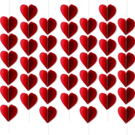 HOWAF Valentines Day Decorations Heart Garland Red 3D Hearts Hanging String Decoration Window Door Ceiling for Valentines Decorations Wedding Anniversary Engagement Party Romantic Decorations