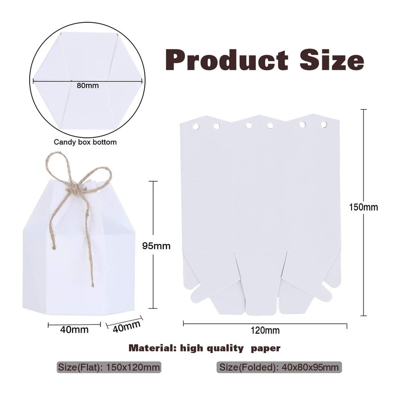 Allbusky 50PCS Kraft Paper Candy Boxes, Hexagon Sweet Wedding Favour