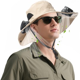 Solar Fan hat, USB and Solar Powered Fan Hat, Adjustable Outdoor Sports Sun Hat, Unisex, Breathable Summer Sun Hat, Suitable for Beach and Mountaineering Activities - Khaki