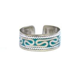 Bohemian Style Adjustable Mosaic Blue Stabilized Turquoise Cuff Ring Argentium Plated Stainless Steel Jewelry Blue Green