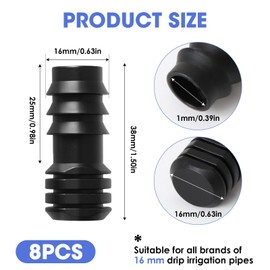 8 Pcs 16mm 1/2 Inch Garden Barbed Connector, Hose Pipe End Bung, Hose Connectors, Plug Connectors, Barbed Connector Plug for Standard Automatic Garden Irrigation Pipe, Gardening, Watering equipments