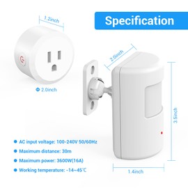 SEHOMY 2 Pack Outlet with Motion Sensor for Bathroom no Wire, Control Bedroom lamp, exhaus, Range Hood, PIR Infrared Motion Sensor Switch Indoor, Plug in Motion Sensor Activated Plug Control Light