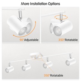BoostArea 4-Light Track Lighting Kit, Modern Track Lighting Fixtures Ceiling, Rotatable Light Heads, Flush Mount Ceiling Spotlight, White Track Lighting for Living Room/Bedroom, GU10 Bulb Not Included