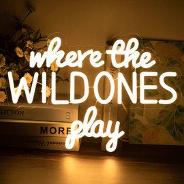 Where the Wild Ones Play Neon Sign Dimmable Neon Signs for Wall Decor Letter LED Signs USB Light Up Sign for Playroom Wall Decor Playroom Decoration Essentials