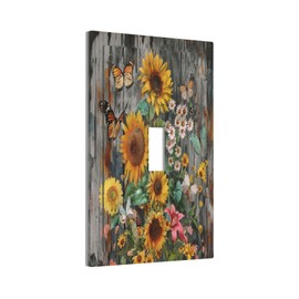 Tewujay Light Switch Cover Spring Rustic Sunflower Daisy Butterfly Wood 1 Gang Wall Plate Cover Single Toggle Outlet Covers Decorative Switchplate Electrical Faceplate for Bathroom Bedroom Decor