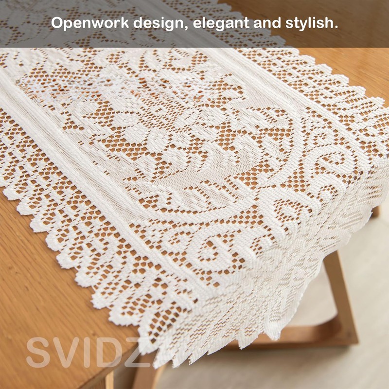 Svidza Lace Table Runner with Elegant and Intricate Floral Pattern
