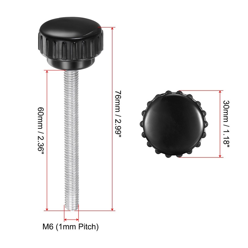 sourcing map 4pcs Knurled Clamping Knobs M6 x 60mm Metric
