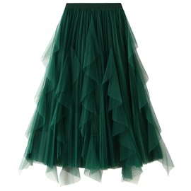DGSHIRLDJO Tulle Skirts for Women Long High Elastic Waist Long Elegant Vintage Petticoat A Line Mesh Tulle Tutu Skirts for Daily, Prom, Party Green