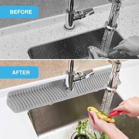 Silicone Sink Faucet Absorbing Drying Mat Grey (24 x 5.6 x 0.5 inches) Durable Absorbent and Protector Draining Pad for Kitchen, Bathroom, Ternal Sinkmat, Water Drip Catcher Splash Tray Guard