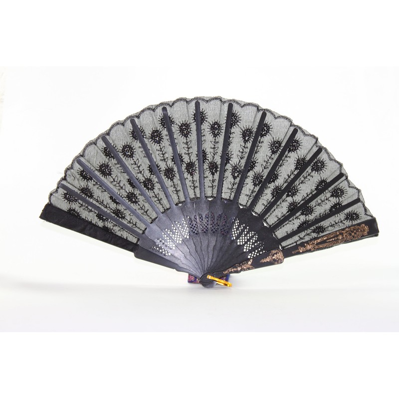 W Set of 10 Black Chinese Japanese Lace Floral Folding