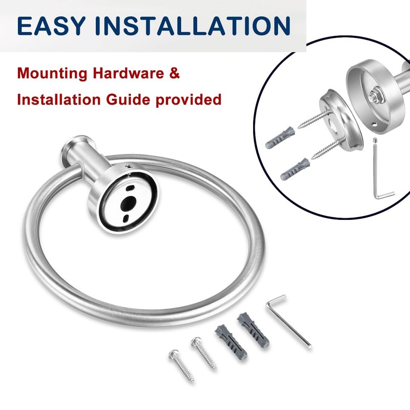 Round Towel Ring Brushed Nickel, SUS304 Stainless Steel Hand Towel