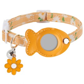 Breakaway Cat Collar, 8-12 in Adjustable Buckle Kitten Collars with Bells & Flower Pendants for Small Pet (Orange)