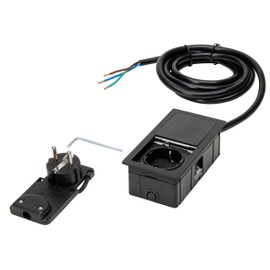 Kopp by ASA VersaHIT Mono 939662016 Built-In / Table Socket with Push Button Lid for Installation in Furniture/Worktops, 1 x Earthing Contact Socket, 2 m Connection Cable, 3400 W/16 A, Matt Black