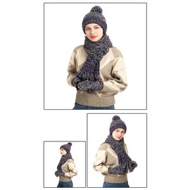 3PCS Winter Warm Hat Scarf Gloves Set for Women Men Knit Fleece Touchscreen Gloves Beanie Hat Ski Cap