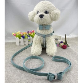 Newtensina Bowtie Dog Collar & Harness & Lead Sets Comfortable Soft Puppy Collar Diamante with Harness and Leashes Set for Dog - Blue - M
