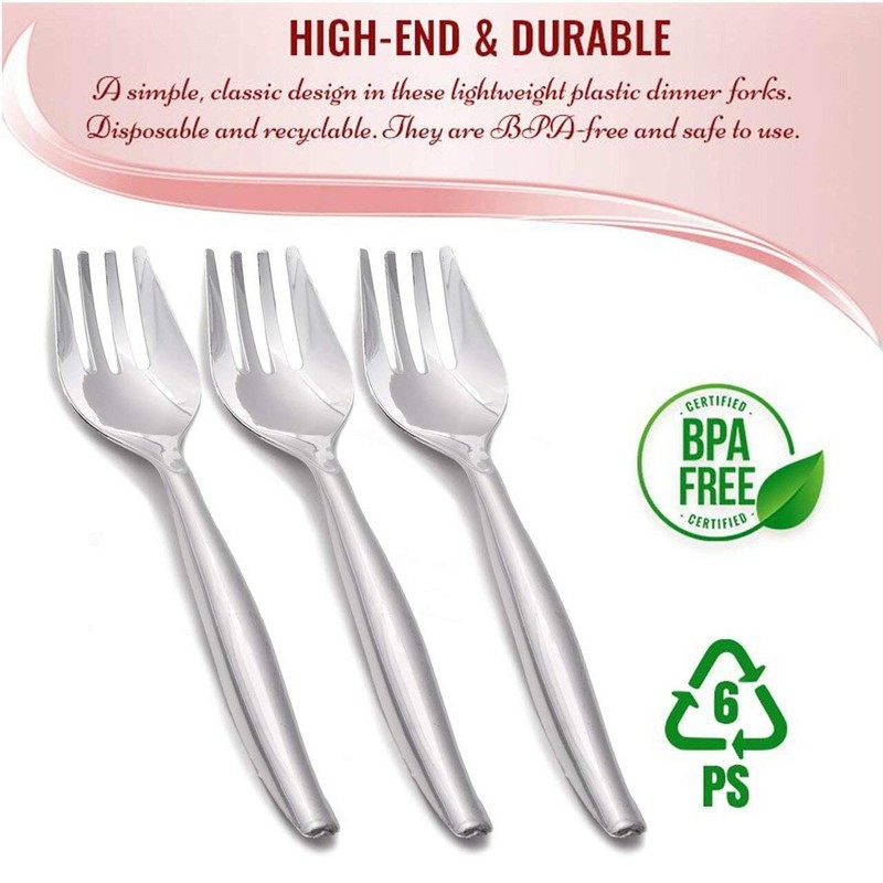 Plastic Serving Forks - 9.75" | Silver | Pack of