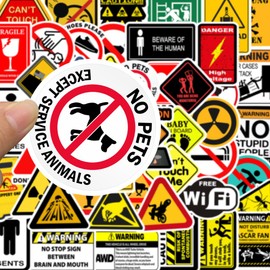 Warning Sign Stickers，Waterproof Vinyl Decals for Laptop Water Bottle Car Decals(50Pcs)