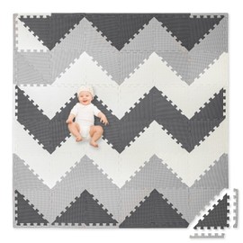 Play Platoon Non-Toxic Extra-Thick 96 Piece Triangle Play Mat - Comfortable 6x6ft Cushiony Foam Floor Puzzle Exercise Mat for Kids & Toddlers - Gray & Cream