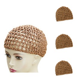 LimCryspp 3 piezas de Red de Pelo de Ganchillo,Red para Envolver el Cabello, Malla para Envolver el Cabello, Gorra de Dormir Suave Reutilizable para Mujeres, Envoltura de Pelo para Dormir, Seda (marrón)