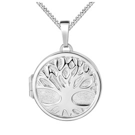 Tree of Life Locket Decorated Round 925 Sterling Silver to Open for Picture Insert 2 Photos Amulet Decoration by Haus der Herzen® with Jewellery Case, Sterling Silver, No Gemstone