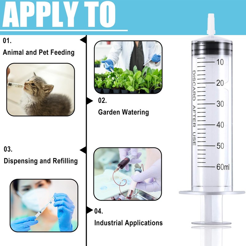 5 Pack 60ml Syringe, Plastic Syringe with Cap Disposable Feeding