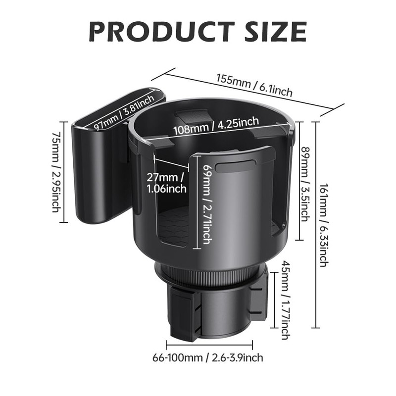 Adjustable Car Cup Holder Expander - Fits Bottles 0.4-1.5L (7.0-10.7cm),