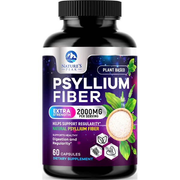 Psyllium Fiber Supplement 2000mg, Natural Soluble Fiber for Daily Digestive