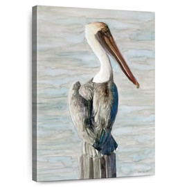 Elephant Stock - Classic Brown Pelican Wall Art - Vertical Canvas Wall Art - Living Room Wall Decor - Watercolor Pelican Canvas Art - Brown And Blue Decor by Stellar Design Studio - 8" x 12"