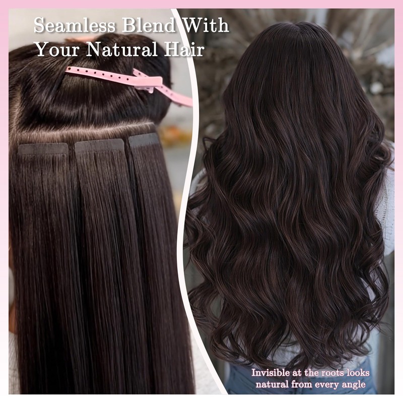 Hair Extensions Tape in Real Hair Burgundy Red 24in 20Pcs