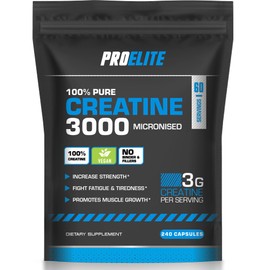 Creatine Capsules x 240 Vegan 3000mg of Unflavoured Creatine Monohydrate per Serving, NO FILLERS & Binders Micronised Pure Creatine Tablets Alternative by PROELITE