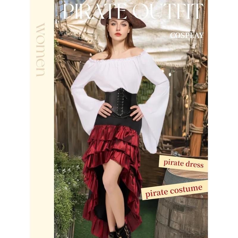 Women's Pirate Costumes Dress Renaissance Top Pirate Skirt with Corset