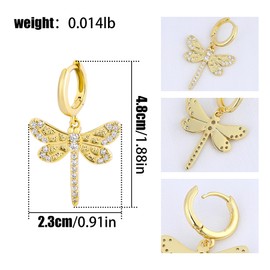 Gold Dragonfly Earrings for Women 14k Gold Plated Elegant Dangle Cubic Zirconia Dragonfly Huggie Hoop Earrings Drop Textured Dragonfly Statement Earrings Spring Summer Insect Jewelry Gift for Women