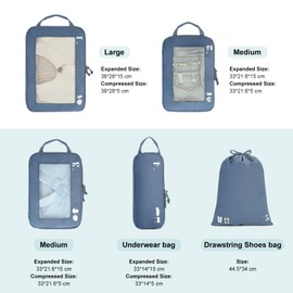 ECOHUB 5 Teilige Kompression Koffer Organizer Set für Rucksack Compression Packing Cubes Packwürfel Kofferorganizer Packtaschen Kleidertaschen für Koffer Reiseorganizer(Reines Blau)